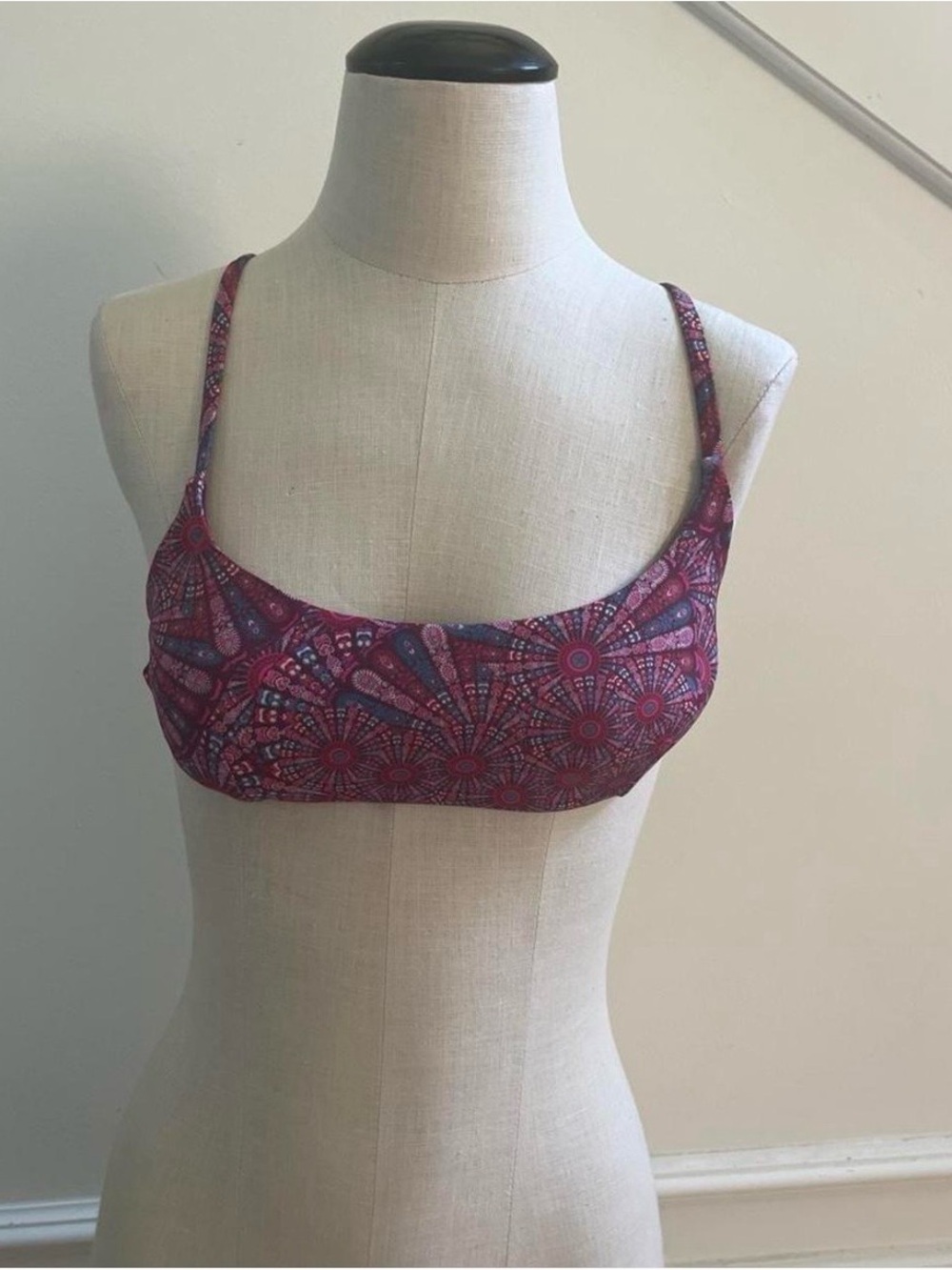 RVCA Maroon Paisley-Style Bikini Top